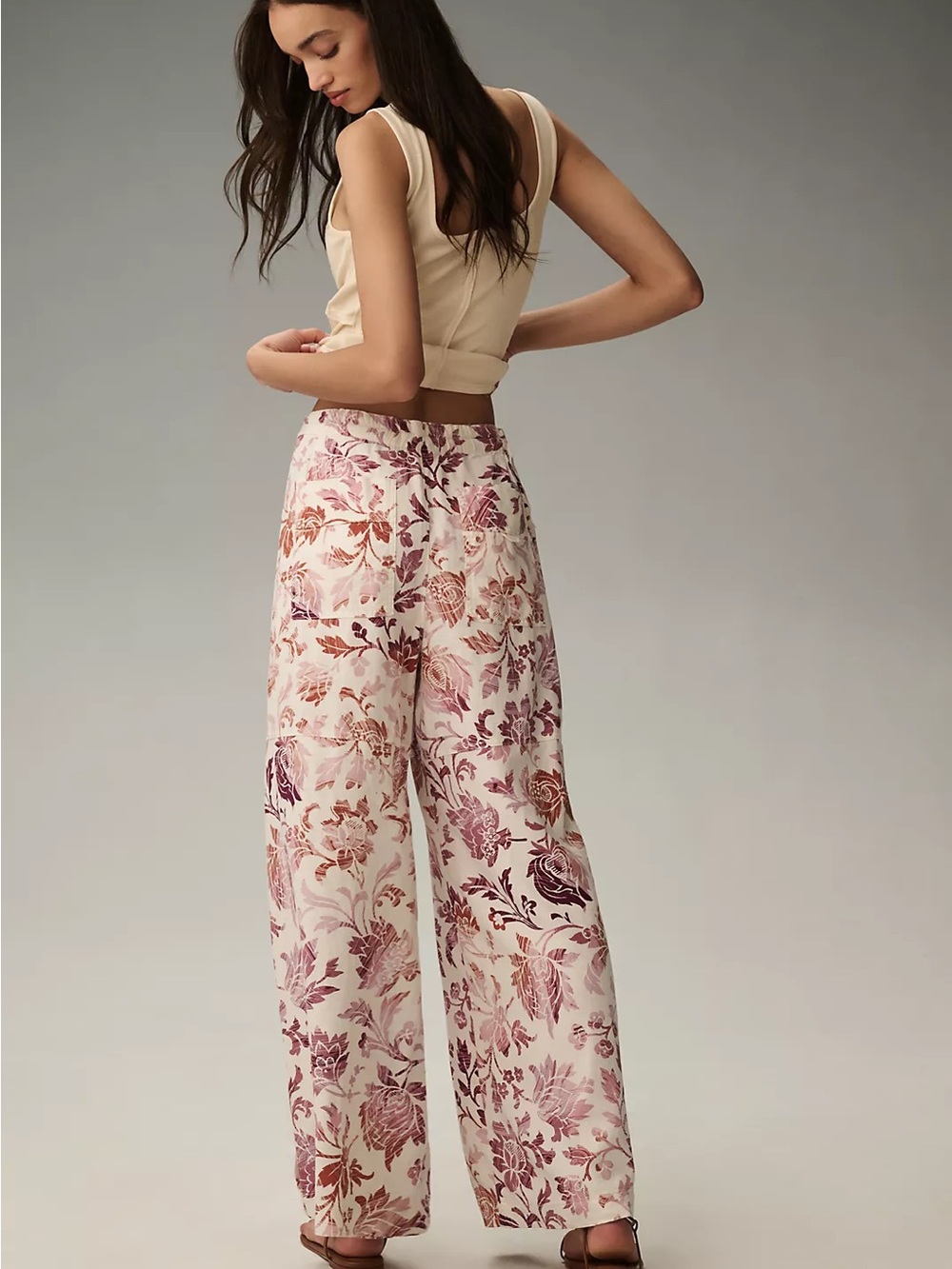 Pilcro Anthropologie Linen Blend Floral Wide Leg Resort Vacay Pants Medium Flare - Picture 3 of 13
